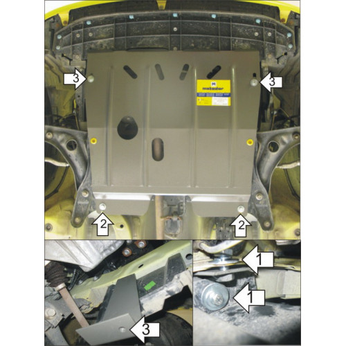 Защита Картера двигателя, КПП MOTODOR для Peugeot 107 2005-2009, Сталь 2 мм - Арт. 1610
